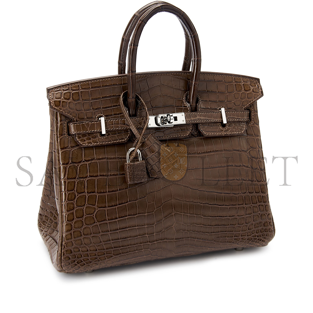 HERMÈS MASTER BIRKIN 25 CROCODILE LEATHER ELEPHANT GREY SILVER BUCKLE H041354CK63 (25*20*13cm)